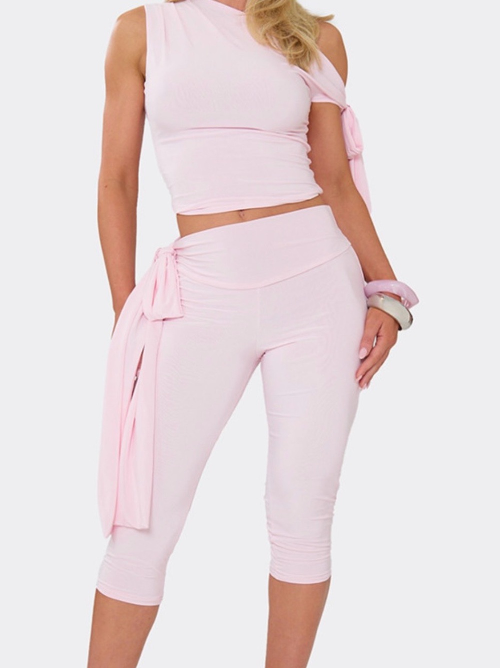 EGO Light Pink High-Rise Capri Jumpsuit Pants with Side Tie